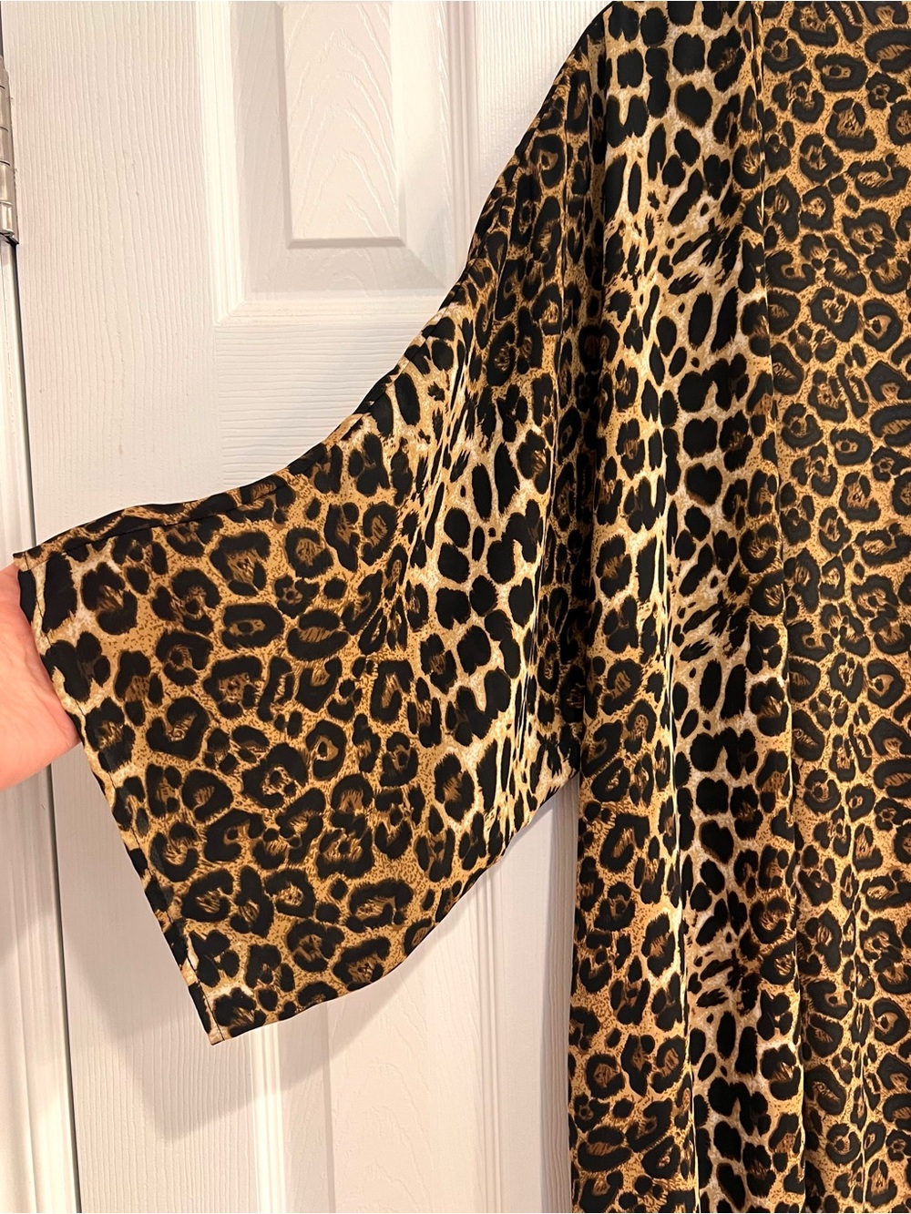 Kimono Fringe Leopard Print Open Front Cardigan Brown Black Animal XL - Picture 2 of 4